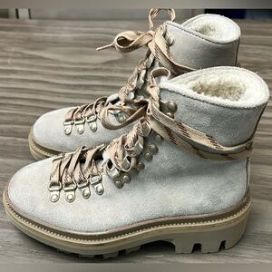 ALLSAINTS WANDA SUEDE COMBAT BOOTS SHEARLING LIND LUG SOLES 35=5